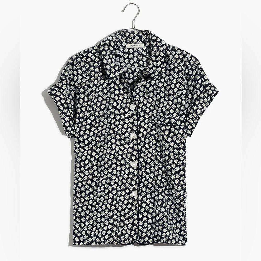 Madewell Women’s Bedtime Pajama Sleep Top in Mini Daisy Navy Blue Size XXS